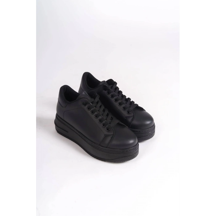 BIANA Bağcıklı Ortopedik Taban Kadın Sneaker Spor Ayakkabı CST - Siyah