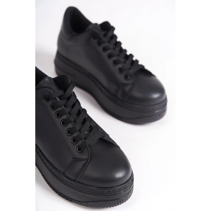 BIANA Bağcıklı Ortopedik Taban Kadın Sneaker Spor Ayakkabı CST - Siyah