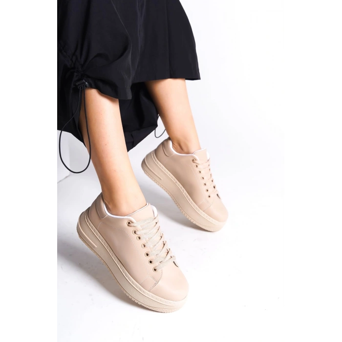 BIANA Bağcıklı Ortopedik Taban Kadın Sneaker Spor Ayakkabı CTT - Ten