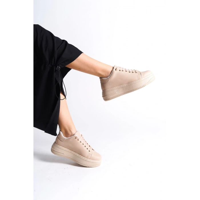 BIANA Bağcıklı Ortopedik Taban Kadın Sneaker Spor Ayakkabı CTT - Ten