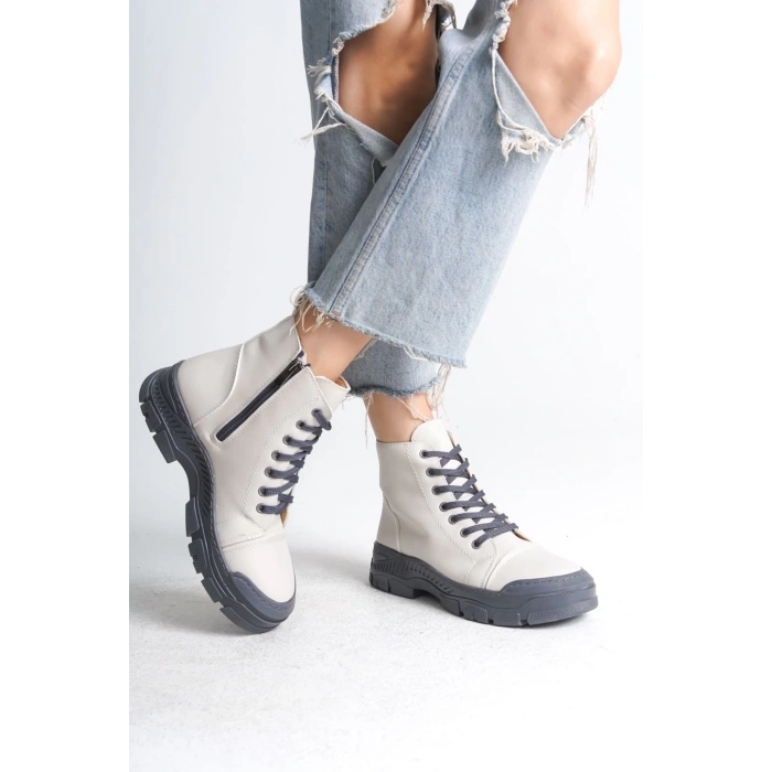 BLOOM Bağcıklı Fermuarlı Ortopedik Taban Kadın Bot  CGT - Krem