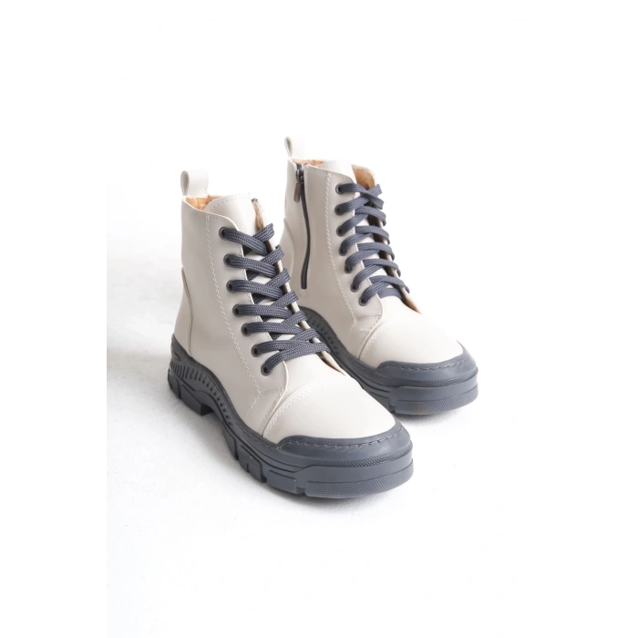 BLOOM Bağcıklı Fermuarlı Ortopedik Taban Kadın Bot  CGT - Krem