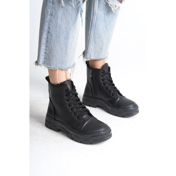 BLOOM Bağcıklı Fermuarlı Ortopedik Taban Kadın Bot CST - Siyah