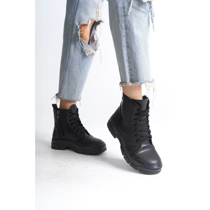 BLOOM Bağcıklı Fermuarlı Ortopedik Taban Kadın Bot CST - Siyah