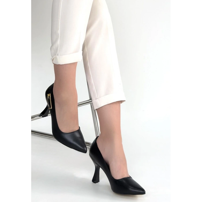 Cerin Siyah Saten Simli Topuklu Ayakkabı