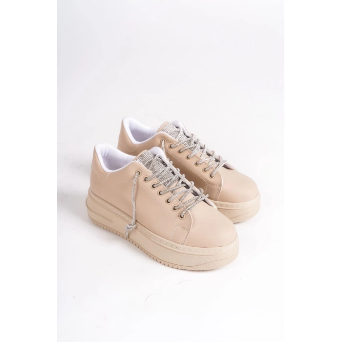 DELLA Bağcıklı Ortopedik Taban Taşlı Kadın Sneaker Spor Ayakkabı CTT - Ten