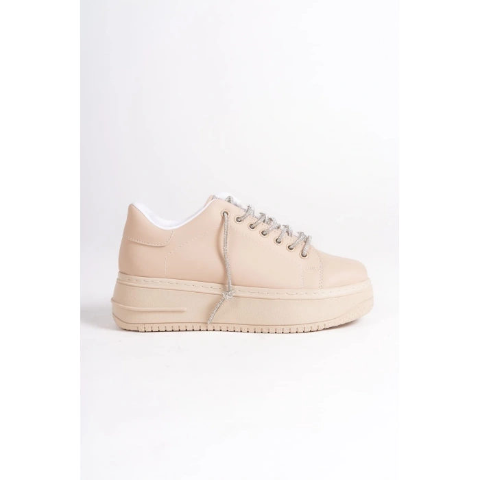 DELLA Bağcıklı Ortopedik Taban Taşlı Kadın Sneaker Spor Ayakkabı CTT - Ten