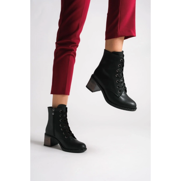 DIANA Bağcıklı Fermuarlı Ortopedik Taban Topuklu Kadın Bot CST - Siyah