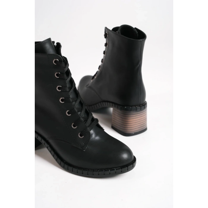 DIANA Bağcıklı Fermuarlı Ortopedik Taban Topuklu Kadın Bot CST - Siyah