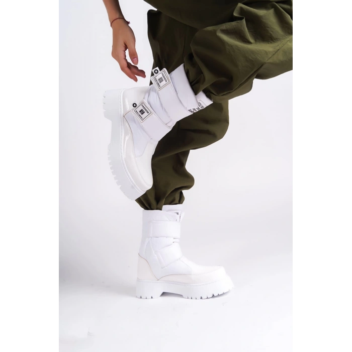 ELISA Cırt Cırtlı  Paraşüt Kumaş Rugan Kadın Bot RBT - Beyaz