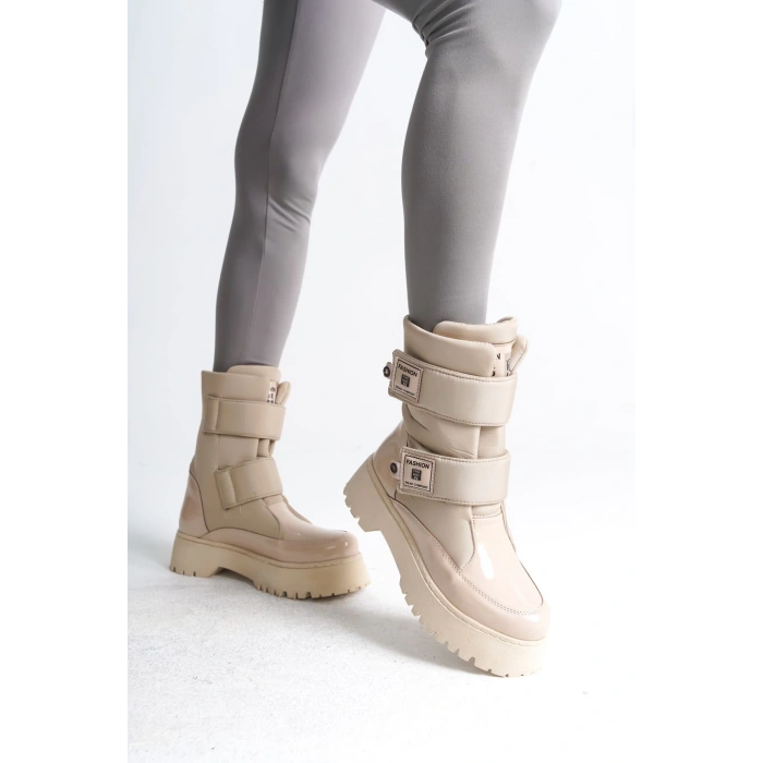 ELISA Cırt Cırtlı  Paraşüt Kumaş Rugan Kadın Bot RKT - Krem