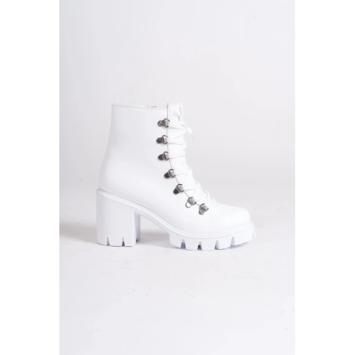 EMMA Bağcıklı Fermuarlı Ortopedik Taban Topuklu Kadın Bot CBT - Beyaz