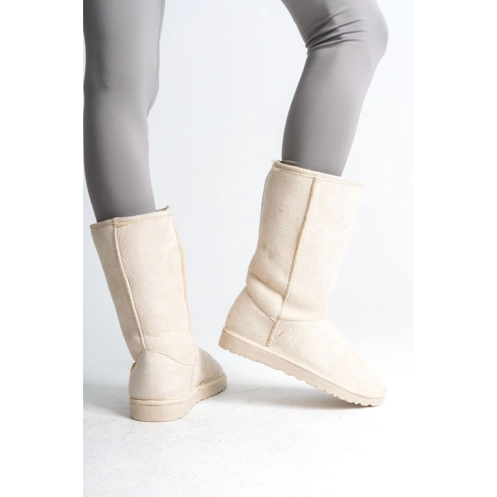 FREYA Bağcıksız Düz Taban İçi Kürklü Süet Kadın Bot  SKT - Krem