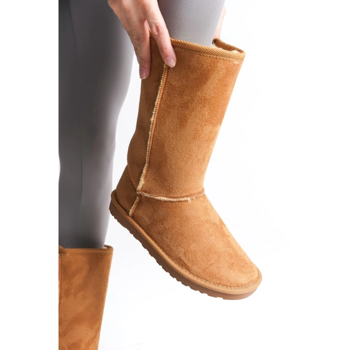 FREYA Bağcıksız Düz Taban İçi Kürklü Süet Kadın Bot  STT - Taba