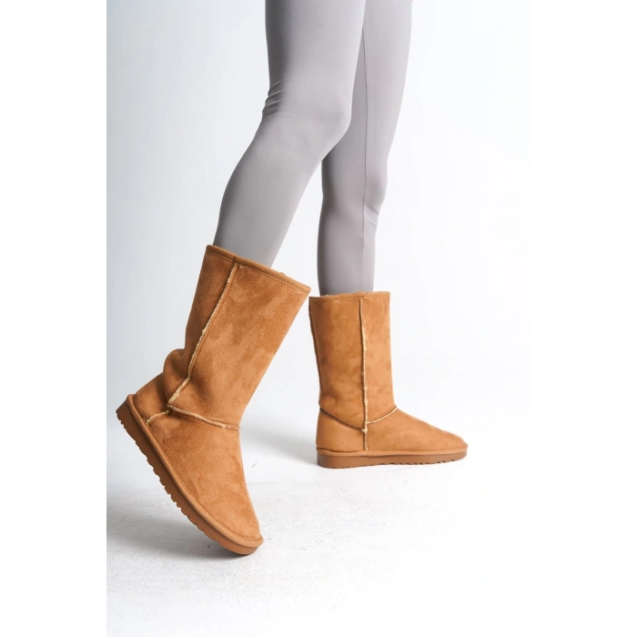 FREYA Bağcıksız Düz Taban İçi Kürklü Süet Kadın Bot  STT - Taba