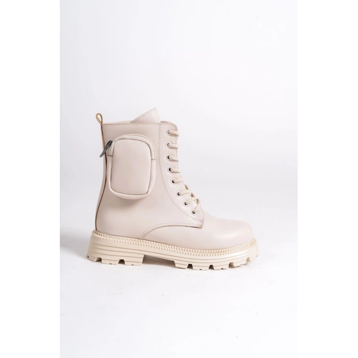 GINA Bağcıklı Fermuarlı Ortopedik Taban Çantalı Kadın Bot  CKT - Krem