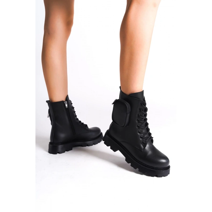 GINA Bağcıklı Fermuarlı Ortopedik Taban Çantalı Kadın Bot CST - Siyah