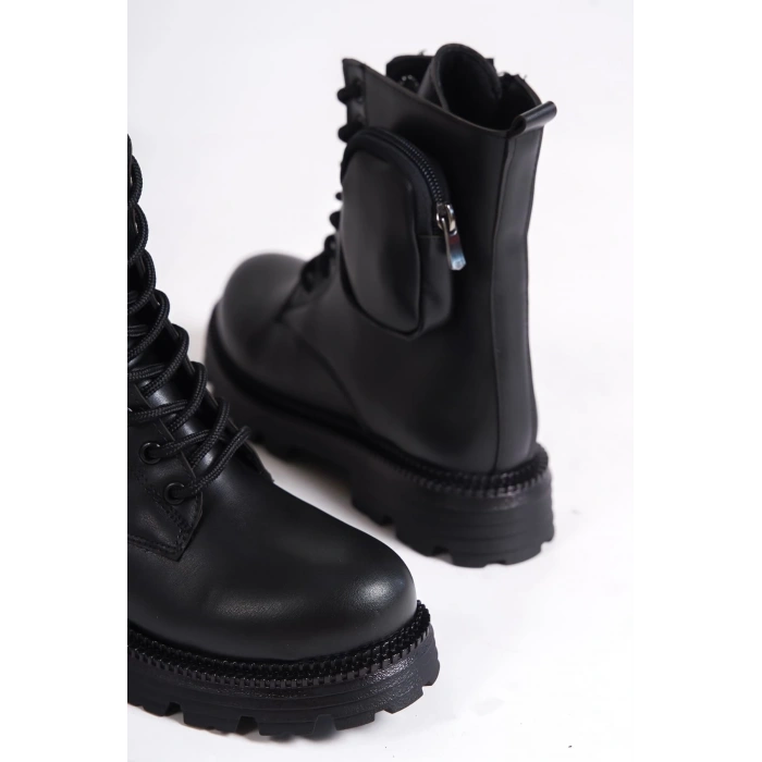 GINA Bağcıklı Fermuarlı Ortopedik Taban Çantalı Kadın Bot CST - Siyah