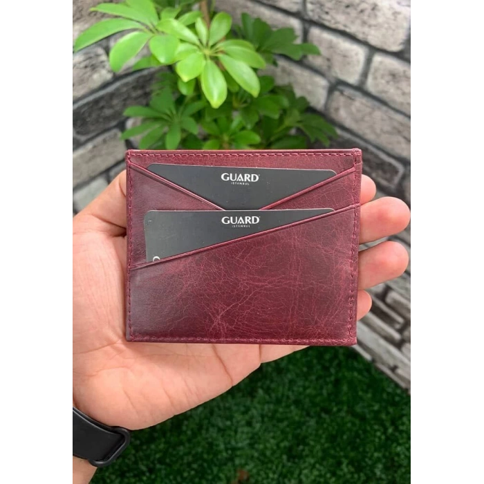 Guard Antik Bordo Hakiki Deri Kartlık