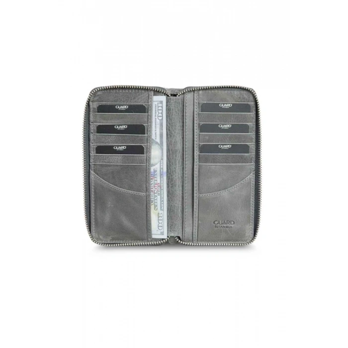 Guard Antik Gri Fermuarlı Portföy Cüzdan