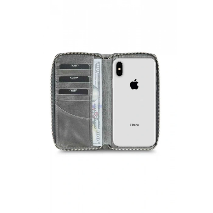 Guard Antik Gri Fermuarlı Portföy Cüzdan