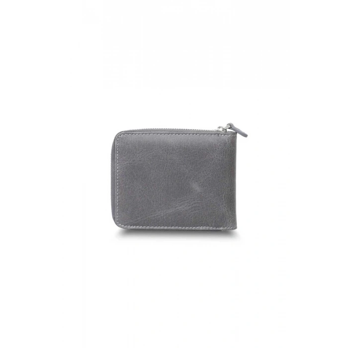Guard Antik Gri Fermuarlı Yatay Mini Deri Cüzdan