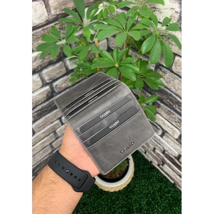 Guard Antik Gri Patlı Tasarım Deri Kartlık