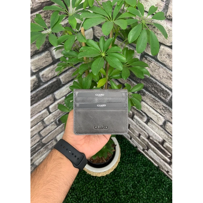 Guard Antik Gri Patlı Tasarım Deri Kartlık