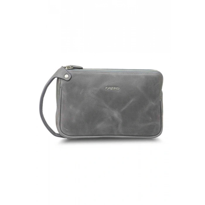 Guard Antik Gri Unisex Çift Fermuarlı El Çantası