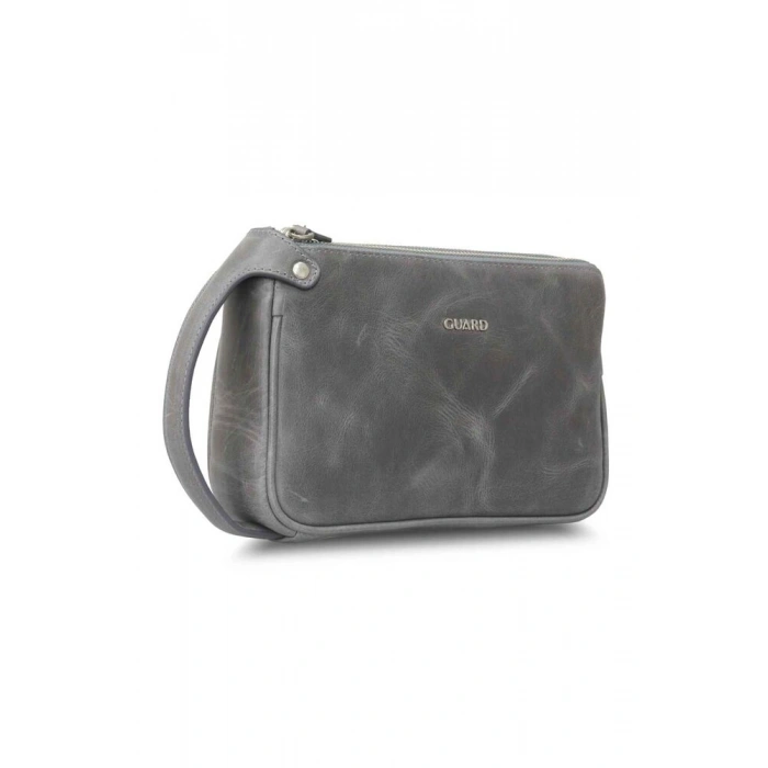 Guard Antik Gri Unisex Çift Fermuarlı El Çantası