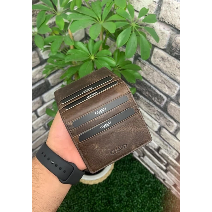 Guard Antik Kahve Patlı Tasarım Deri Kartlık