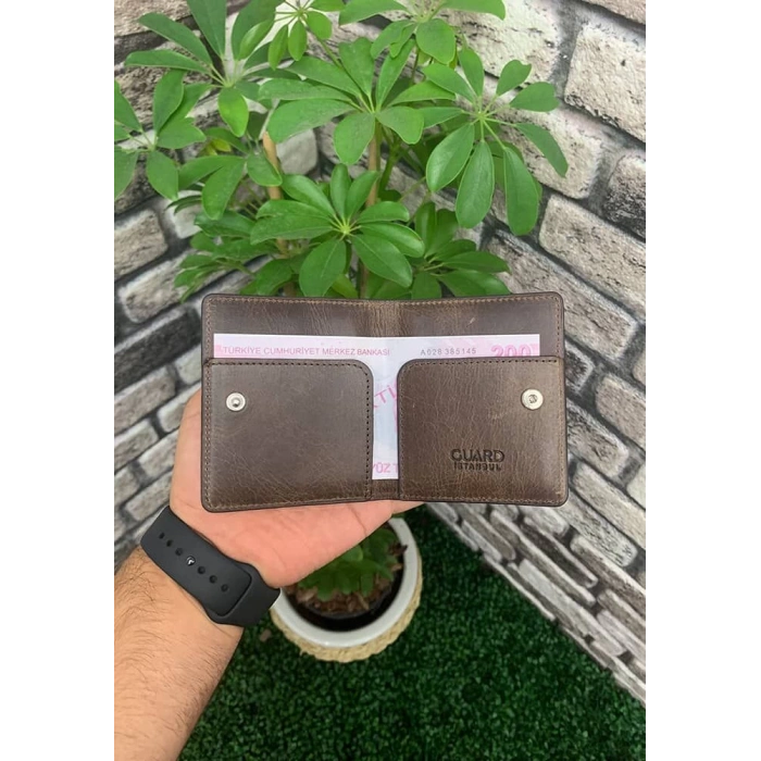 Guard Antik Kahve Patlı Tasarım Deri Kartlık
