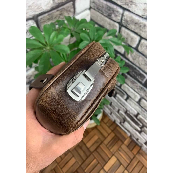 Guard Antik Kahverengi Hakiki Deri Şifreli El Çantası