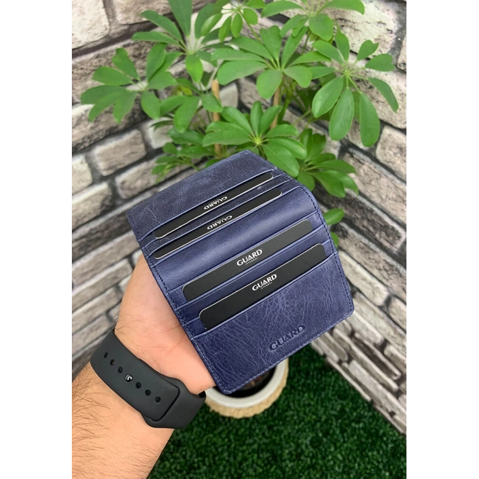 Guard Antik Lacivert Patlı Tasarım Deri Kartlık