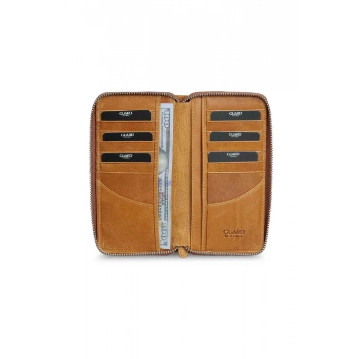 Guard Antik Sarı Fermuarlı Portföy Cüzdan