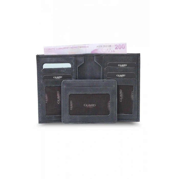 Guard Antik Siyah Gizli Kartlıklı  Deri Erkek Cüzdanı