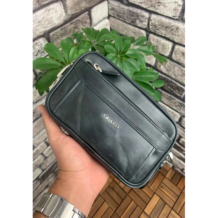 Guard Antik Siyah Hakiki Deri Şifreli El Çantası