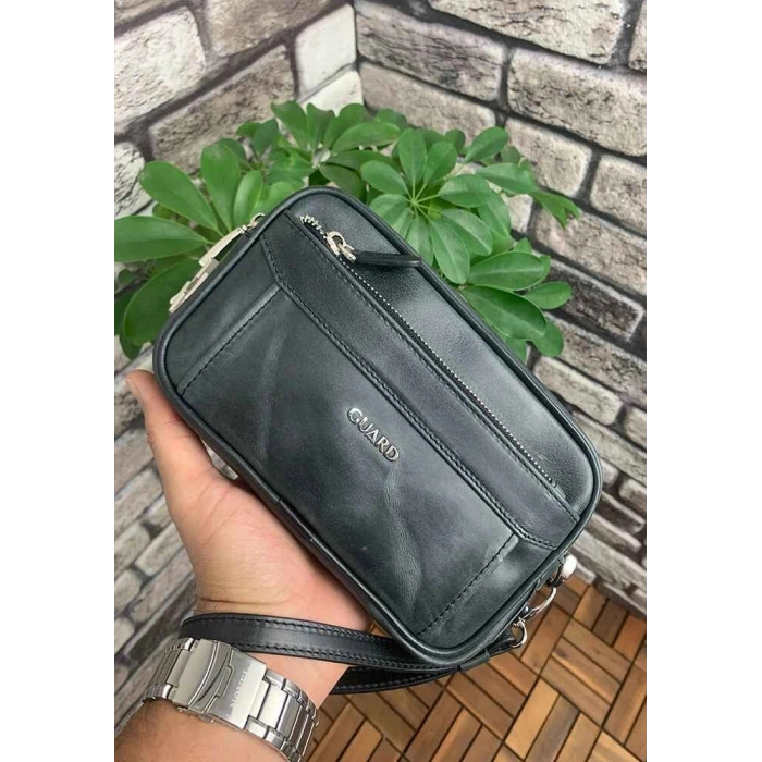 Guard Antik Siyah Hakiki Deri Şifreli El Çantası