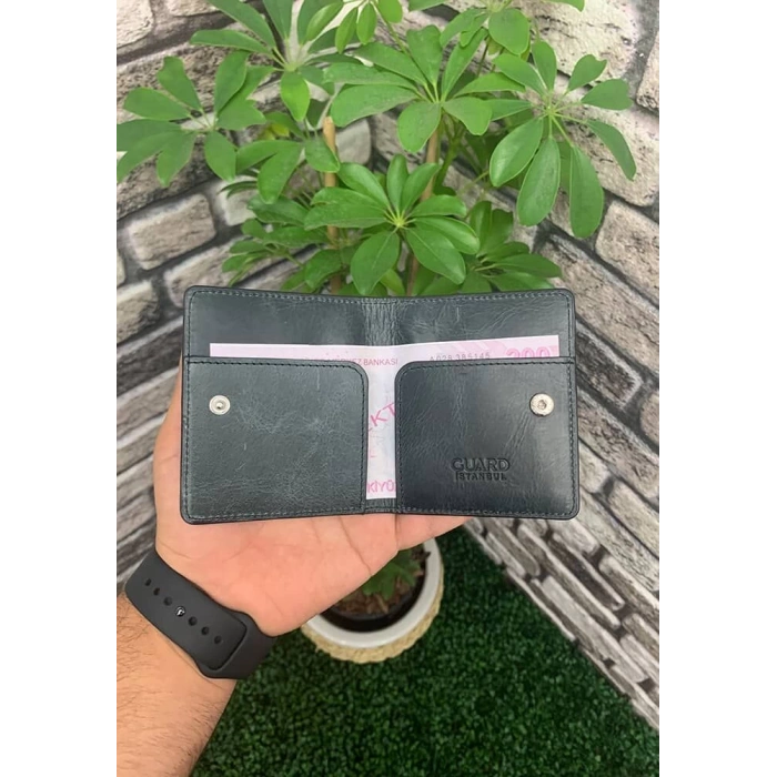 Guard Antik Siyah Patlı Tasarım Deri Kartlık
