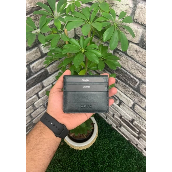 Guard Antik Siyah Patlı Tasarım Deri Kartlık