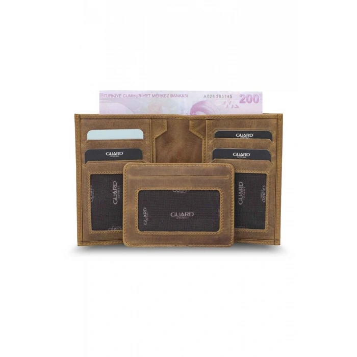 Guard Antik Taba Gizli Kartlıklı  Deri Erkek Cüzdanı