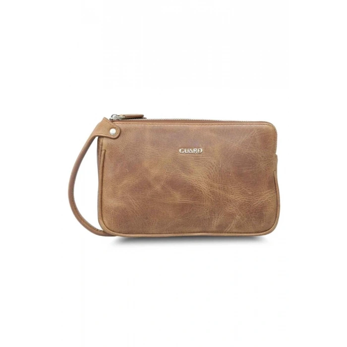 Guard Antik Taba Unisex Çift Fermuarlı El Çantası