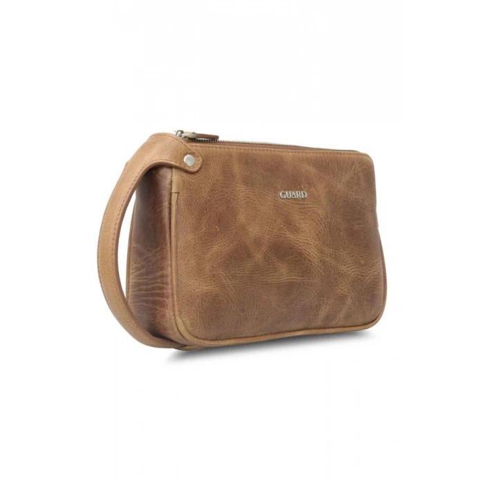 Guard Antik Taba Unisex Çift Fermuarlı El Çantası