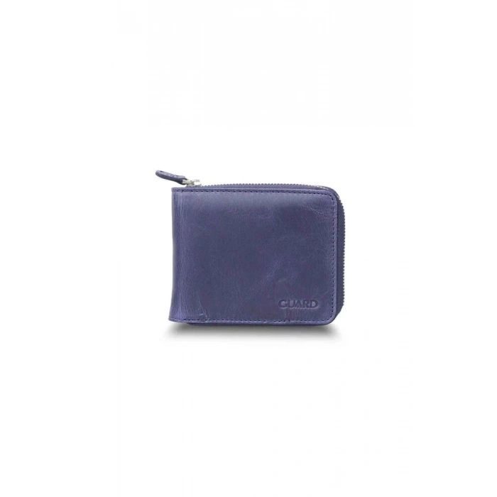 Guard Antique Navy Blue Zipper Horizontal Mini Leather Wallet