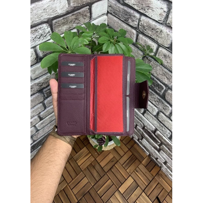Guard Bordo Mat Fermuarlı ve Deri Patlı El Portföyü