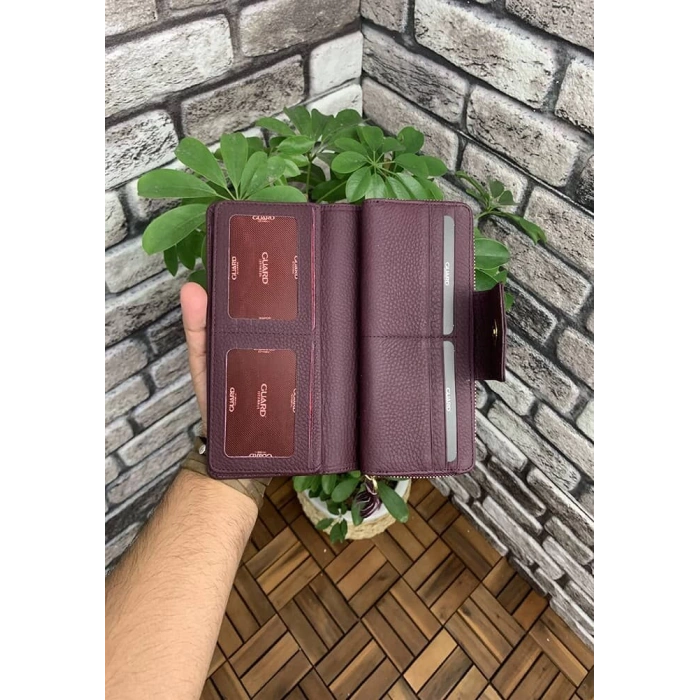 Guard Bordo Mat Fermuarlı ve Deri Patlı El Portföyü