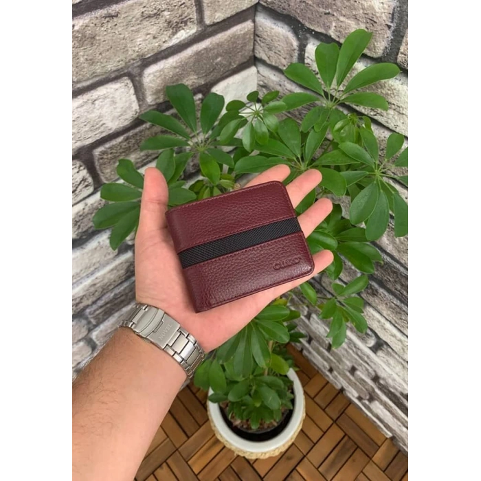 Guard Bordo Spor Şeritli Deri Erkek Cüzdanı