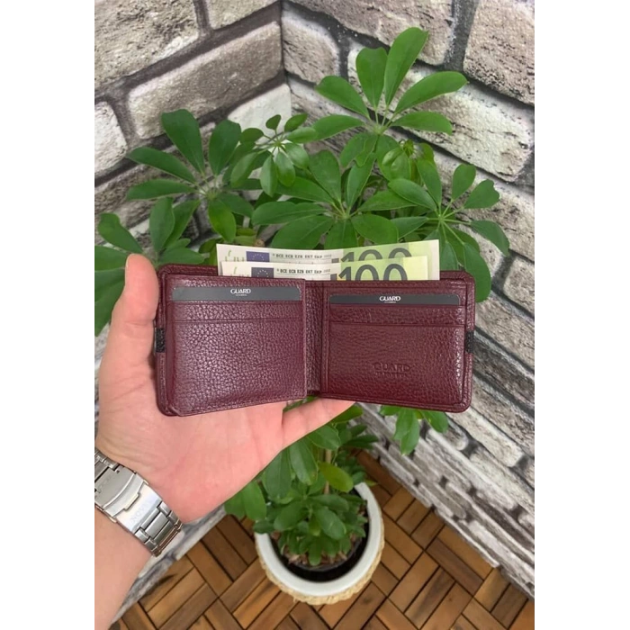 Guard Bordo Spor Şeritli Deri Erkek Cüzdanı