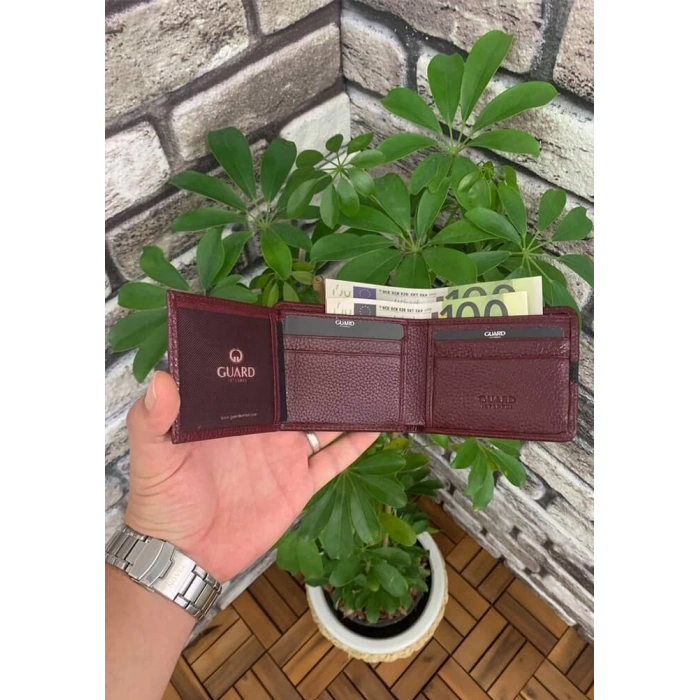 Guard Bordo Spor Şeritli Deri Erkek Cüzdanı