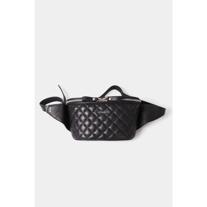 Guard Capitone Baskılı Siyah Deri Bel Çantası